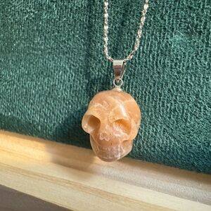 Elegant Sunstone Skull Pendant Sterling Silver Necklace